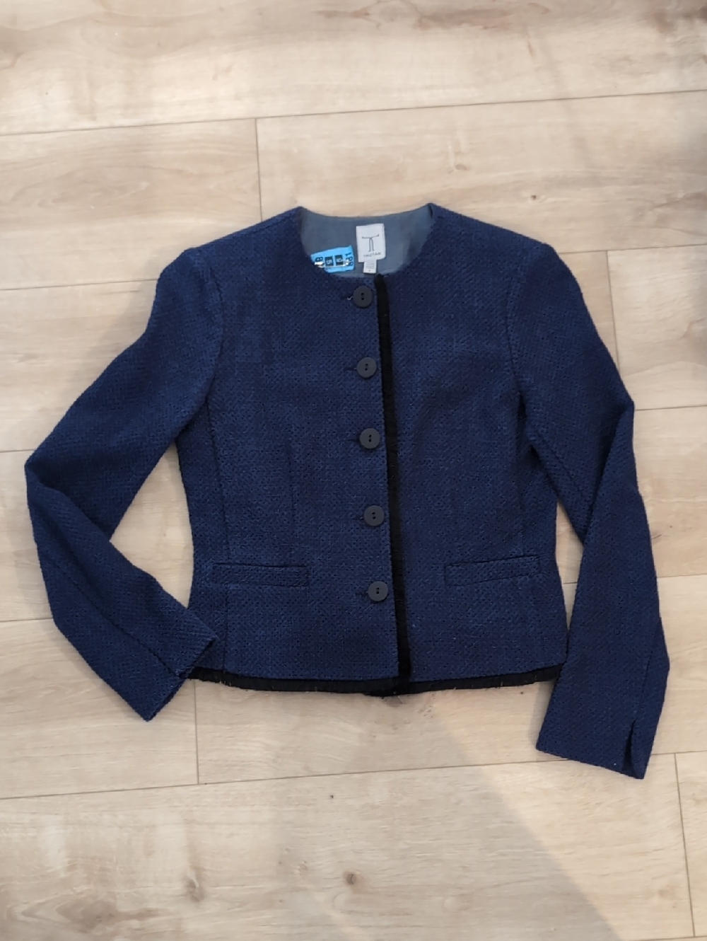 Tristan Navy Bouclé Collarless Button Jacket